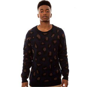 Zanerobe Big Cat Crewneck Sweater in Navy Leopard Size XL